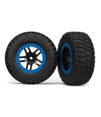 Traxxas Tire & wheel assy glued (SCT Split-Spoke black blue beadlock style TRX5885A