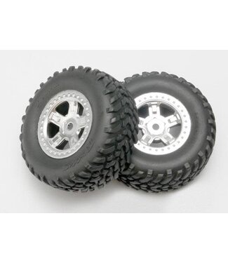 Traxxas Tires and wheels. assembled. glued (SCT satin chrome wheels.. TRX7073