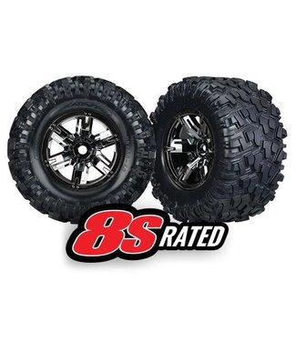 Traxxas Tires & wheels glued (X-TRUCKS black chrome wheels Maxx® AT tires with foam inserts) (left & right) (2) TRX7772A