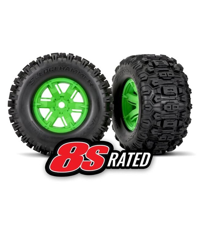 Tires & wheels glued (X-Trucks green wheels Sledgehammer® with foam inserts) (left & right) (2) TRX7774G