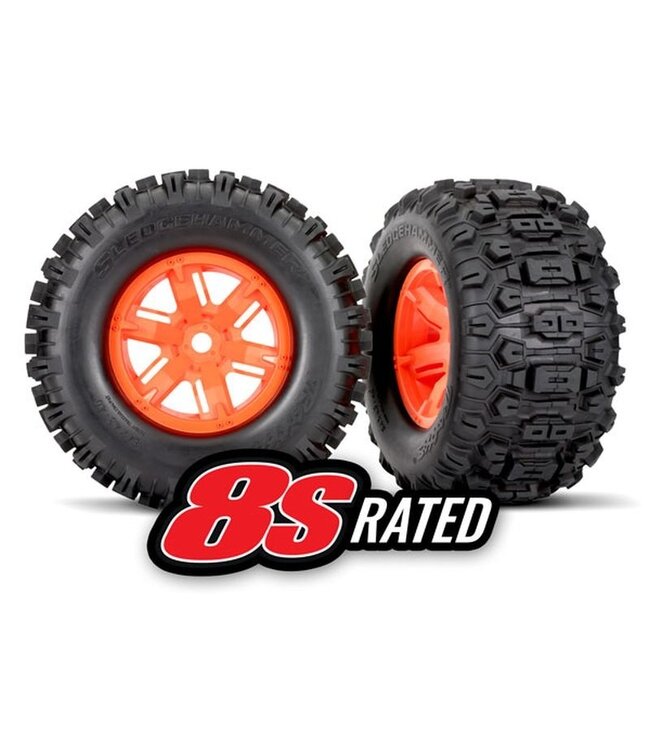 Tires & wheels glued (X-Trucks orange wheels Sledgehammer® with foam inserts) (left & right) (2) TRX7774T