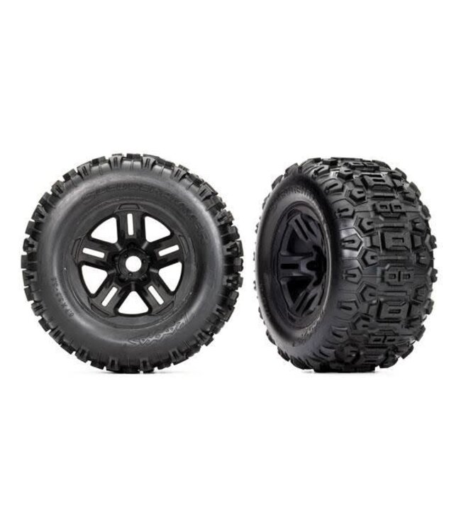 Tires and wheels glued (3.8') black Sledgehammer tires (2) TRX9672