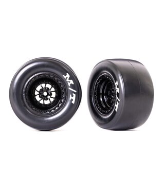 Traxxas Tires & wheels glued (Weld glossy black wheels Mickey Thompson Drag Slick sticky compound) (rear) (2) TRX9476