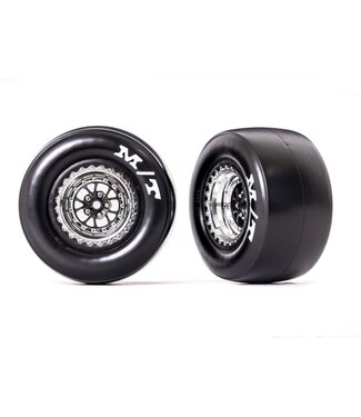 Traxxas Tires & wheels glued (chrome with black wheels Mickey Thompson Drag Slicks sticky compound) (rear) (2) TRX9476R