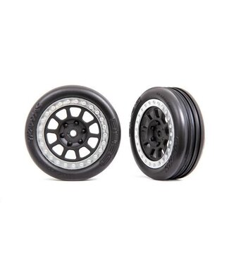 Traxxas Tires & wheels assembled graphite gray satin chrome beadlock wheels for Bandit front medium compound TRX2471G