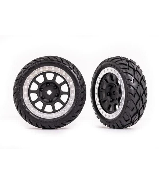 Tires & wheels glued (graphite gray satin chrome wheels Anaconda 2.2' tires with foam inserts) (2) (Bandit front) TRX2479R