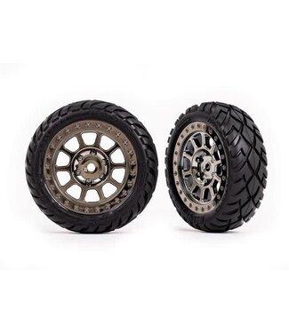 Traxxas Tires & wheels glued (black chrome wheels Anaconda 2.2' tires with foam inserts) (2) (Bandit front) TRX2479T