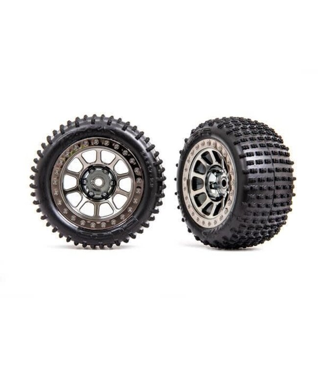 Tires & wheels assembled (2.2' black chrome wheels) (2) (Bandit rear) TRX2470T