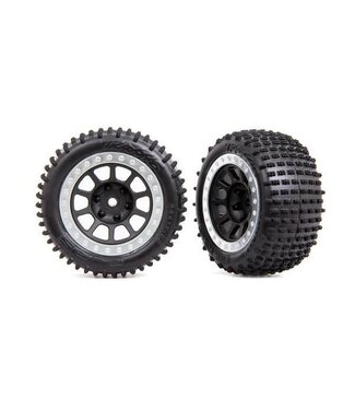Traxxas Tires & wheels assembled (graphite gray, satin chrome wheels) (2) (Bandit rear) TRX2470G