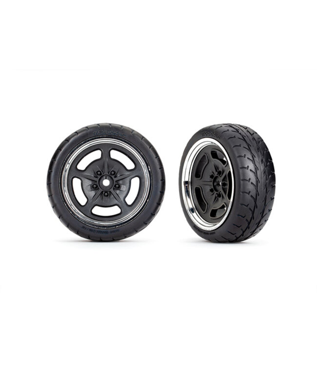 Tires and wheels assembled glued (black with chrome wheels 1.9' Response tires) (front) (2) TRX9372