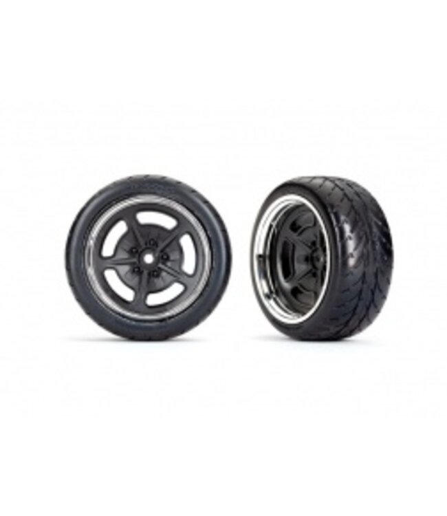 Tires and wheels assembled glued (black with chrome wheels 1.9' Response tires) (extra wide rear) (2) TRX9373