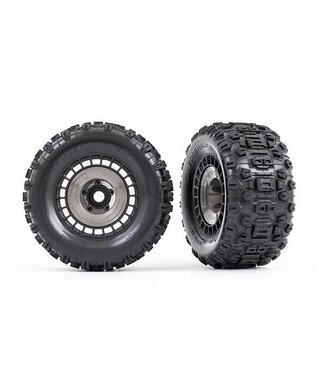 Traxxas Tires assembled glued 3.8' black wheels with gray wheel covers (Sledgehammer tires) TRX9572