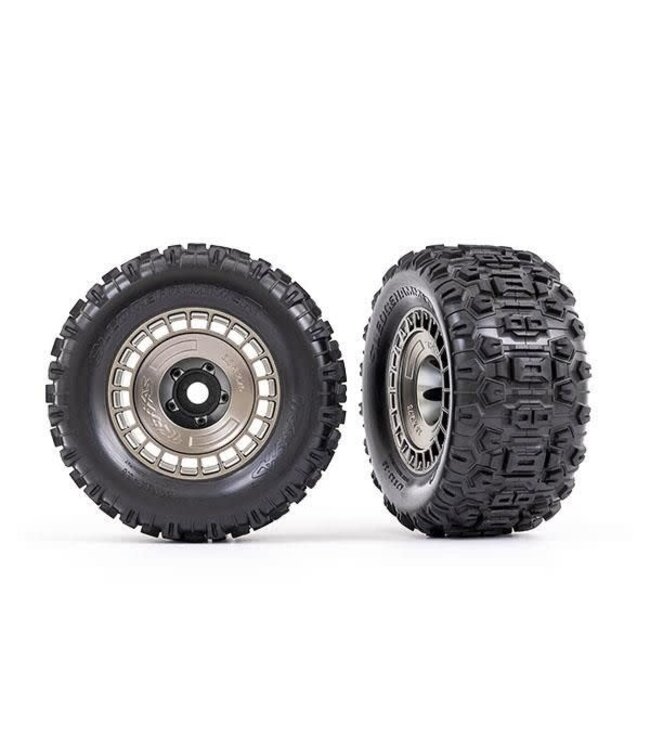 Tires assembled glued 3.8' Satin Black Chrome wheels with Satin Black Chrome wheel covers (Sledgehammer tires) TRX9572A