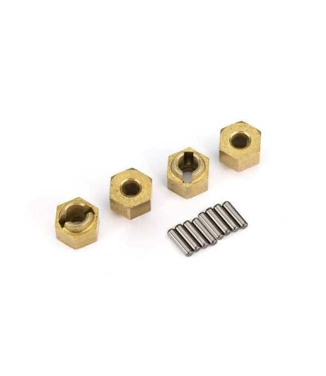 Wheel hubs 7mm hex (brass) (4) with axle pins (8) TRX9750X