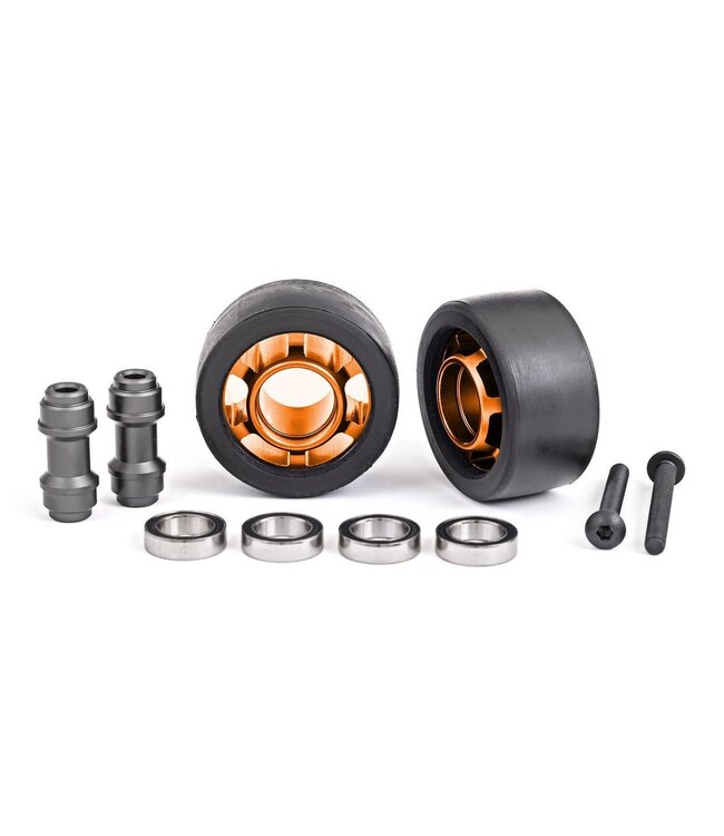 Wheelie bar wheels 6061-T6 aluminum (orange-anodized) (2) with bearings and axle TRX7775T
