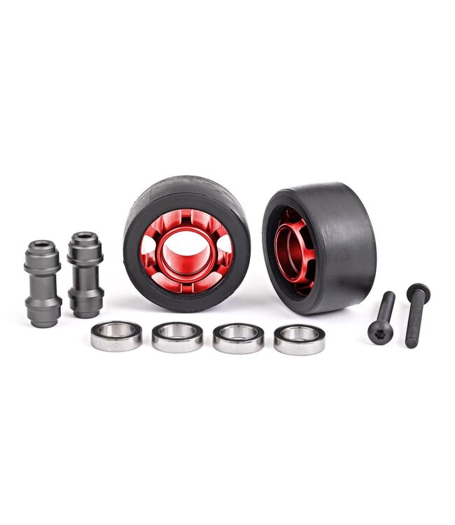 Wheelie bar wheels 6061-T6 aluminum (red-anodized) (2) with bearings and axle
