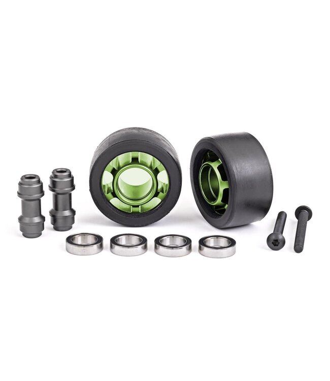 Wheeliebar wheels 6061-T6 aluminum (green-anodized) (2) with bearings and axle TRX7775G