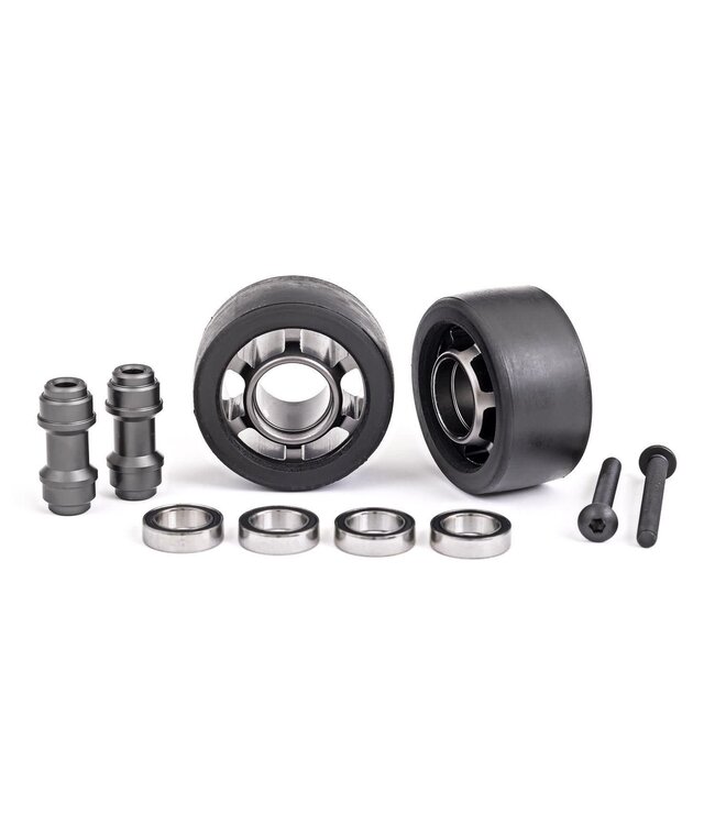 Wheelie bar wheels 6061-T6 aluminum (dark titanium-anodized) (2) with bearings and axle TRX7775A