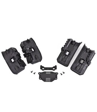Traxxas Fenders inner (wide) front & rear (2 each) with rock light covers (8) battery plate and 3x8 flat-head screws (4) for clipless body mounting TRX8072X