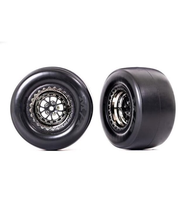 Tires & wheels glued (weld black chrome wheels Mickey Thompson ET Drag Slicks smoke compound with foam inserts) (rear) (2) TRX9477X
