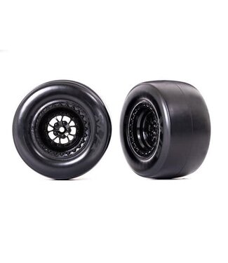 Traxxas Tires & wheels glued (weld glossy black wheels Mickey Thompson ET Drag Slicks, smoke compound, foam inserts) (rear) (2) TRX9477