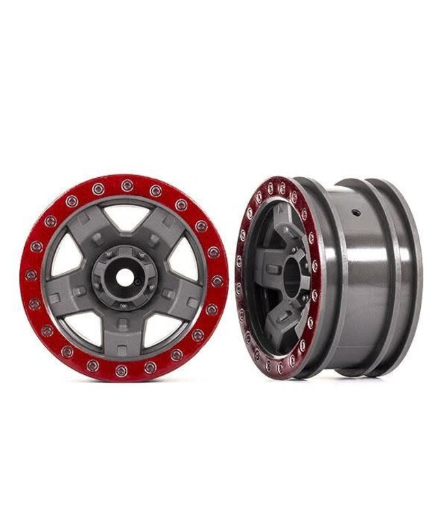 Wheels TRX-4 Sport 2.2 (Gray and Red beadlock style) (2) (2) TRX8180-RED