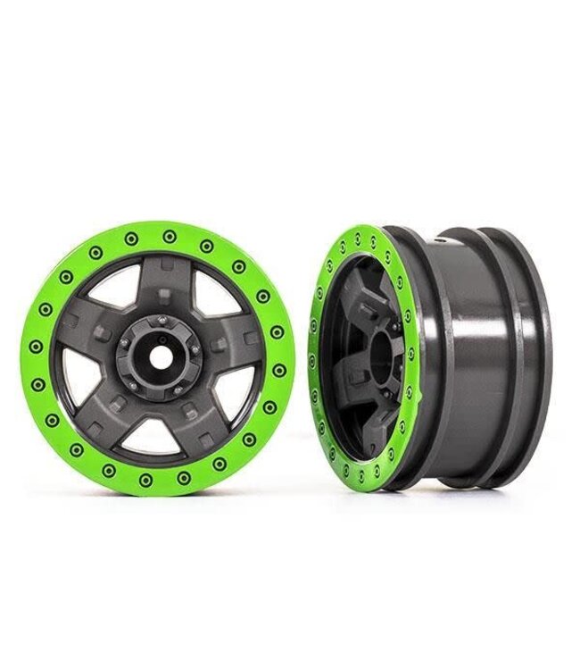 Wheels TRX-4 Sport 2.2 (2) (Gray and Green Beadlock Style) (2) TRX8180-GRN