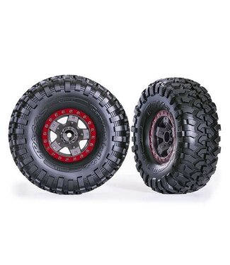 Traxxas Tires and wheels glued (TRX-4 Sport wheels Canyon Trail 2.2 tires Gray and Red beadlock style wheels) TRX8181-RED