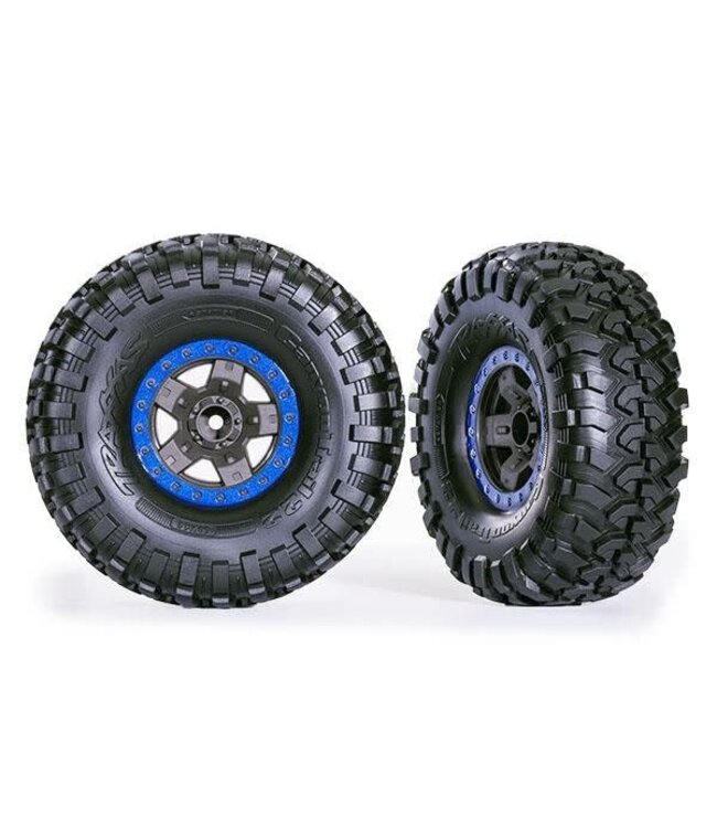 Tires and wheels glued (TRX-4 Sport wheels Canyon Trail 2.2 tires Gray and Blue beadlock style wheels) TRX8181-BLUE