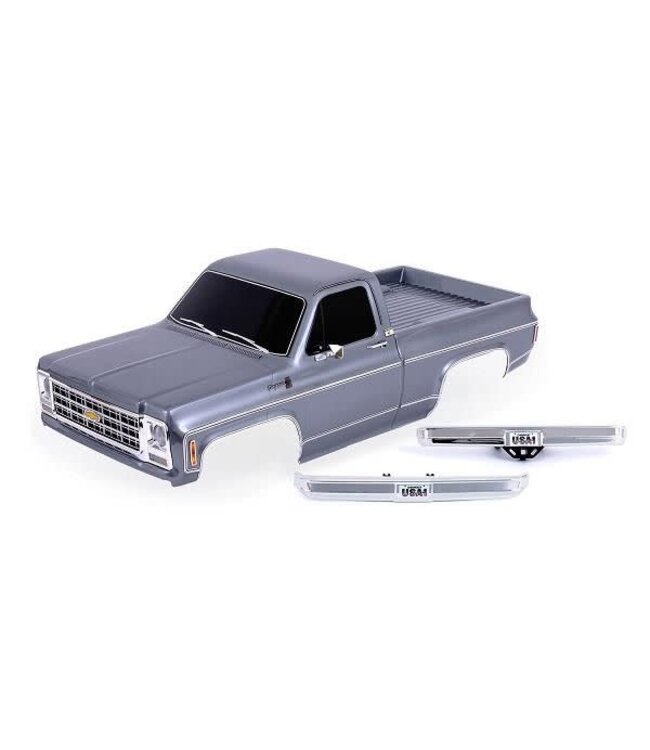 Body Chevrolet K10 Truck (1979) complete silver (painted decals applied) (includes clipless mounting) (requires #9288 inner fenders) TRX9212-SLVR