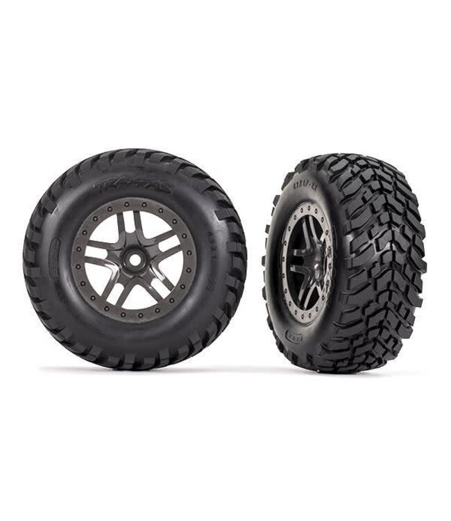 Tires & wheels assembled glued (SCT Split-Spoke gray beadlock style wheels off-road racing tires) (2) (4WD f/r 2WD rear) (TSM rated) TRX6964