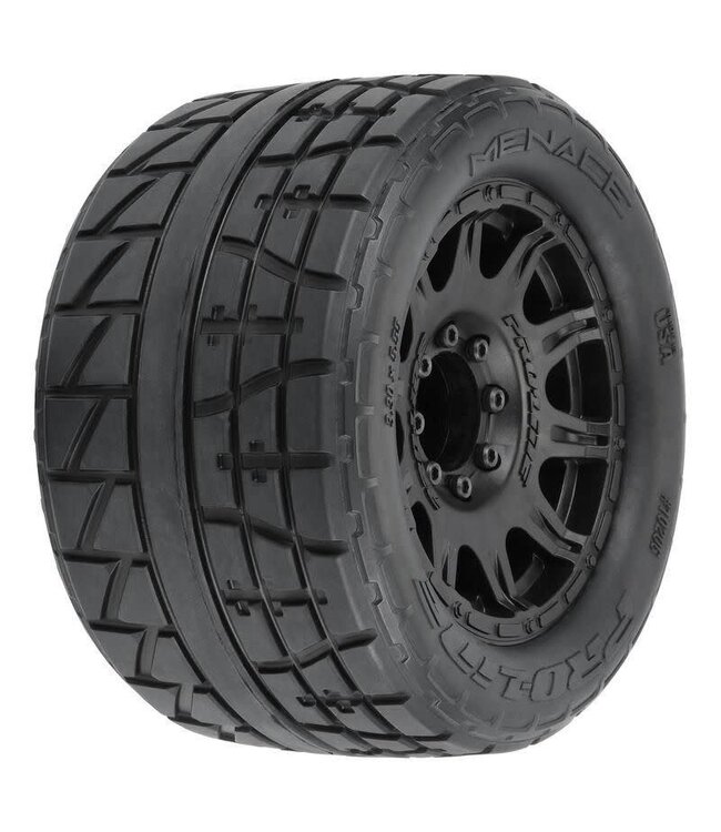 1/8 Menace HP BELTED F&R 3.8' MT Tires Mounted 17mm Black Raid (2) PRO1020610