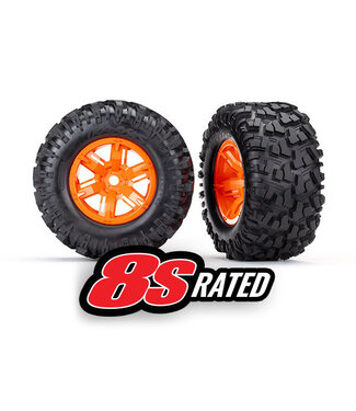 Traxxas Tires & wheels glued (X-TRUCKS orange wheels Maxx® AT tires with foam inserts) (left & right) (2) TRX7772T