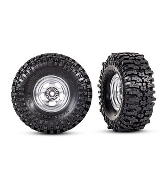 Traxxas Tires & wheels assembled (1.0' satin chrome Mickey Thompson Baja Pro Xs 2.4x1.0' tires) (2) TRX9872