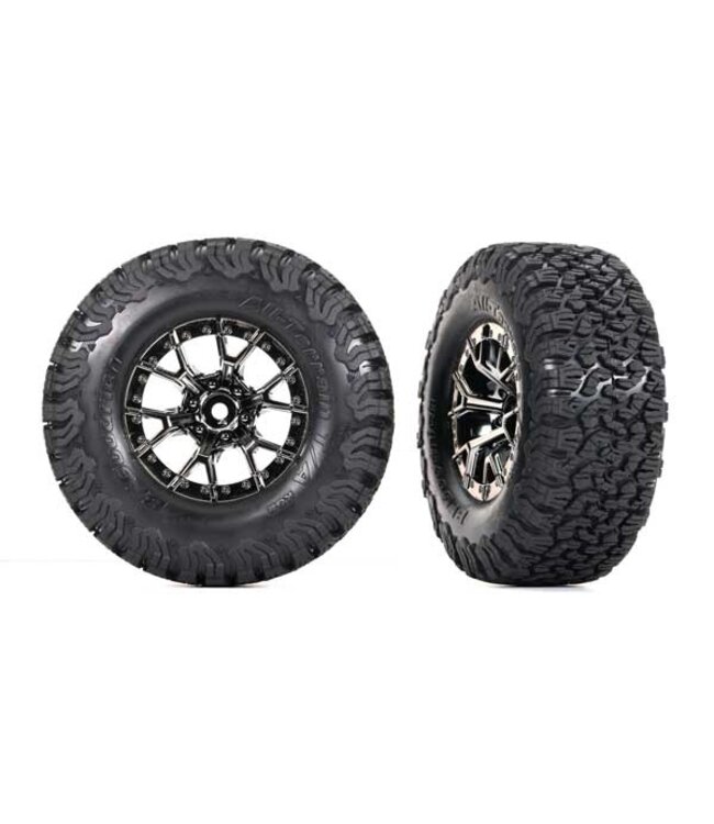 Tires & wheels glued (Ford Raptor R black chrome wheels BFGoodrich All-Terrain T/A KO2 foam inserts) (2) (4WD front/rear 2WD rear)  TRX10187-BLKCR