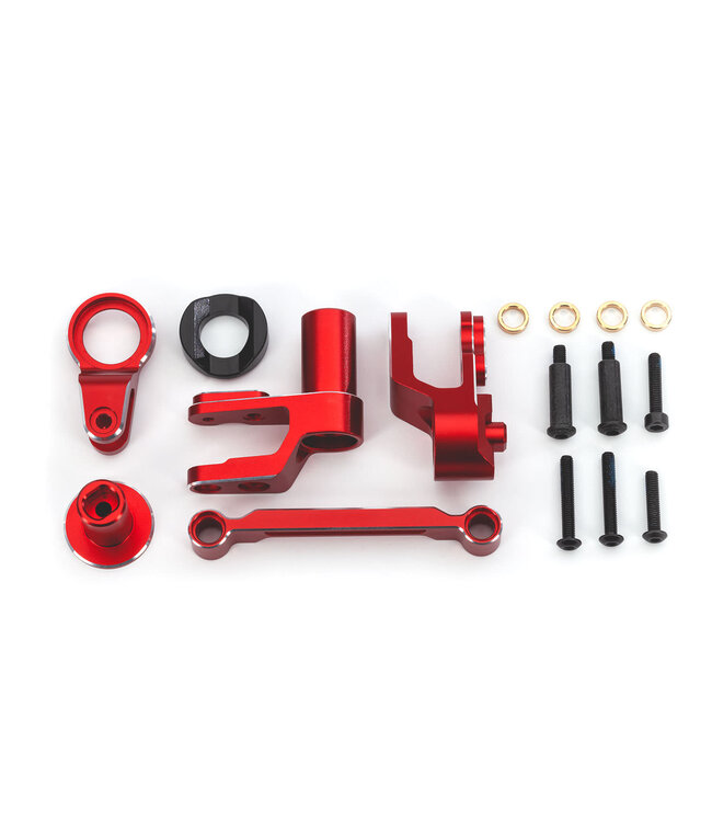 Steering bellcranks with draglink (red-anodized 6061-T6 aluminum) and bellcrank bushing (1) TRX10246-RED
