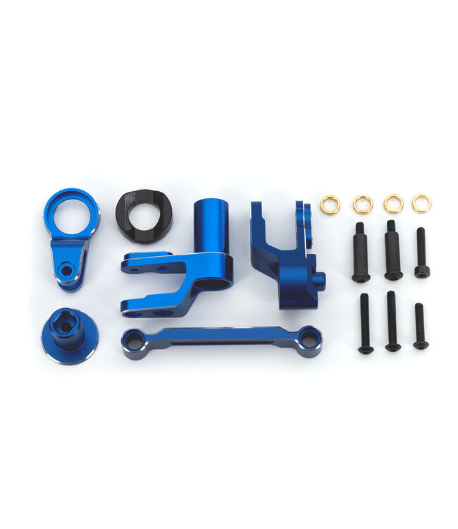 Steering bellcranks with draglink (blue-anodized 6061-T6 aluminum) and bellcrank bushing (1) TRX10246-BLUE