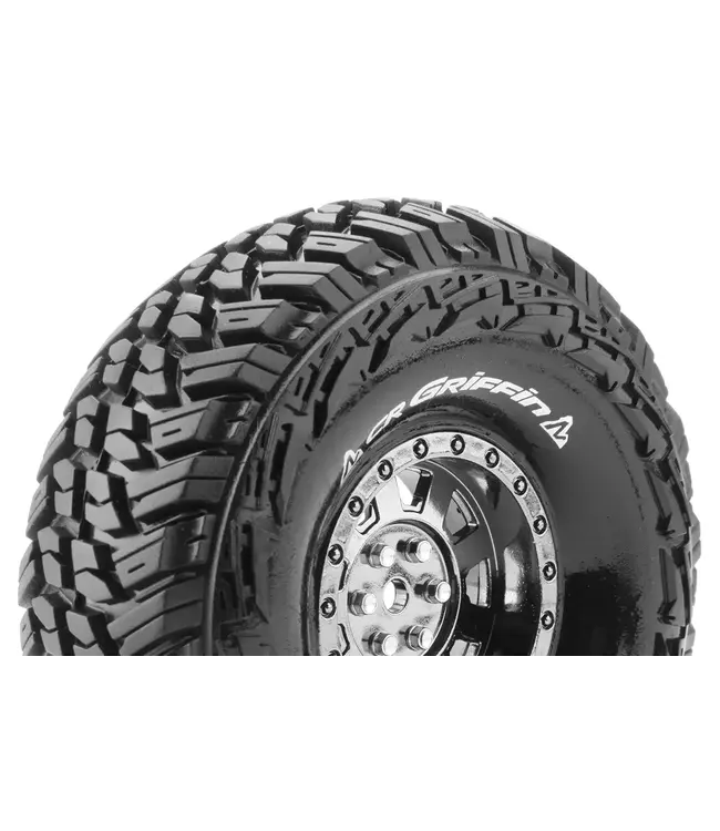 CR-GRIFFIN 1/10 Crawler Tire Mounted Super Soft Black-Chrome 1.9 Wheels with Hex 12mm L-T3230VBC