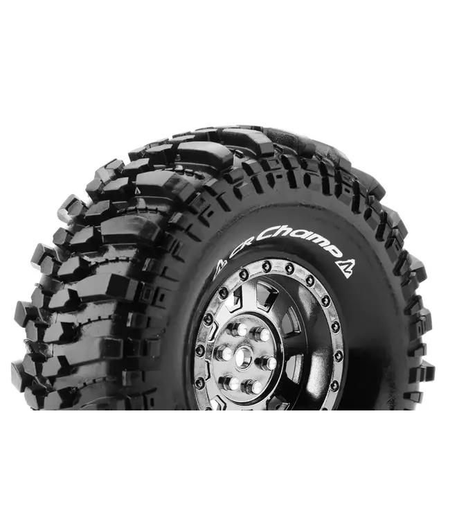 CR-CHAMP 1/10 Crawler Tire Mounted Super Soft Black Chrome 1.9 Wheels with Hex 12mm T3231VBC