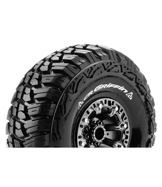 CR-GRIFFIN 1/10 Crawler Tire Mounted Super Soft Black Chrome 2.2' Wheels with Hex 12mm L-T3235VBC