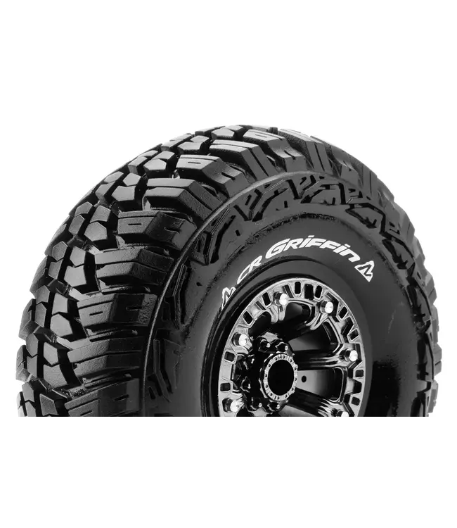 CR-GRIFFIN 1/10 Crawler Tire Mounted Super Soft Black Chrome 2.2' Wheels with Hex 12mm L-T3235VBC