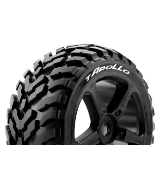 T-APOLLO 1/8 Truggy Tires Mounted Soft Black Wheels with Hex 17mm L-T3252SB