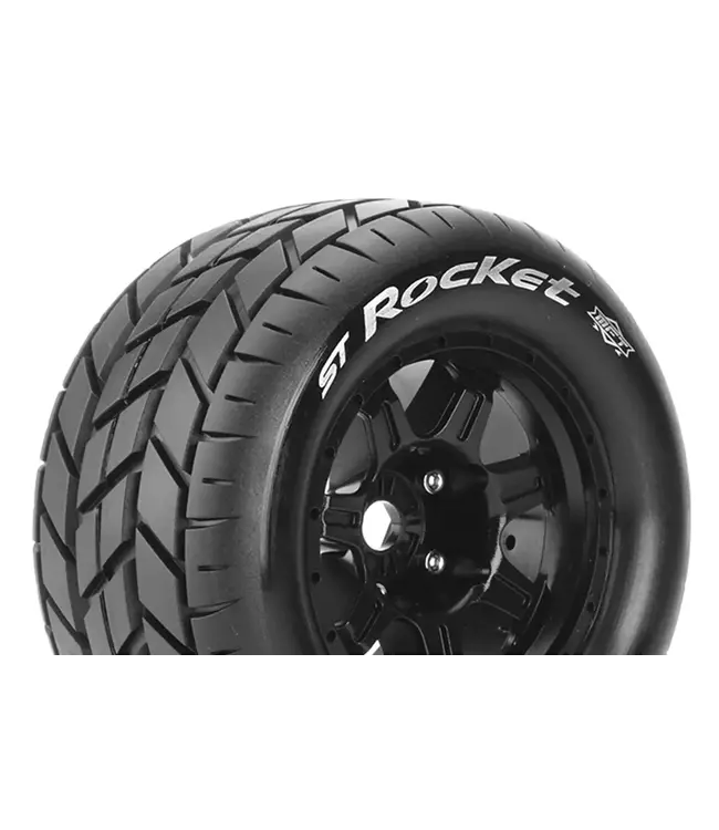 ST-ROCKET 1/8 Stadium Truck Tires (MFT) Mounted on Black 3.8' Wheels 1/2-offset with Hex 17MM L-T3324BH