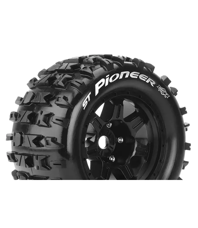 ST-PIONEER 1/8 Stadium Truck Tires (MFT) Mounted on Black 3.8' Wheels 1/2-offset with Hex 17MM L-T3325BH