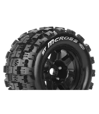 ST-MCROSS 1/8 Stadium Truck Tires (MFT) Mounted on Black 3.8' Wheels 1/2-offset with Hex 17MM L-T3327BH