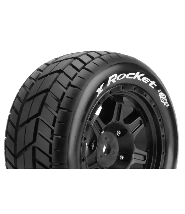 X-ROCKET 1/5 X-TRUCK Tires (MFT) Mounted on Black Sport Wheels with Hex 24MM L-T3295B