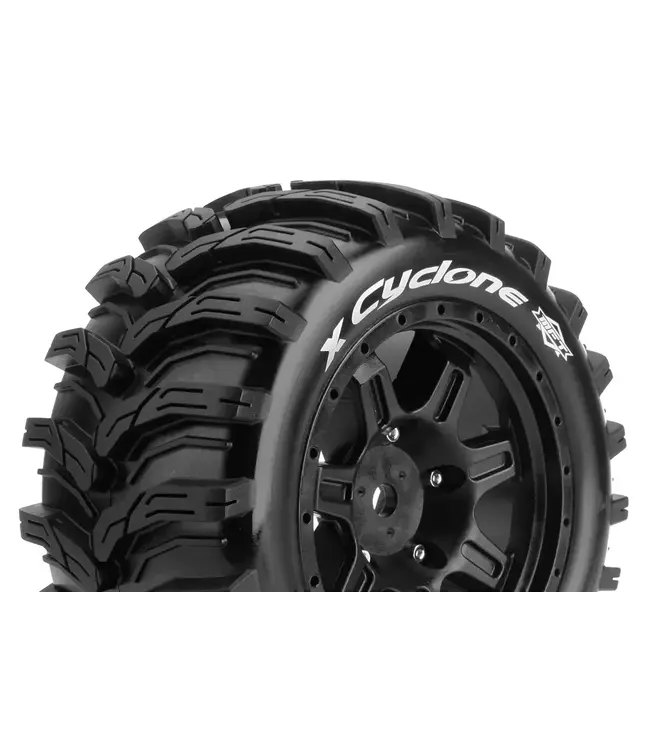 X-CYCLONE 1/5 X-TRUCK Tires (MFT) Mounted on Black Sport Wheels with Hex 24MM L-T3298B