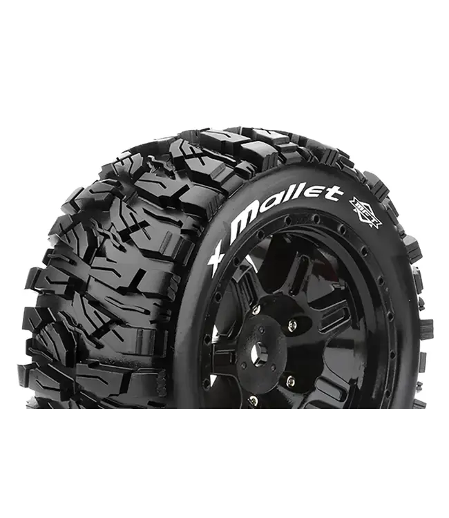 X-MALLET 1/5 X-TRUCK Tires (MFT) Mounted on Black Sport Wheels with Hex 24MM L-3350B