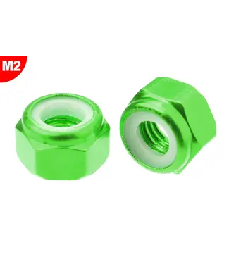 Corally Team Corally - Aluminium Nylstop Nut - M2 - Green- 10 pcs C-3106-20-1