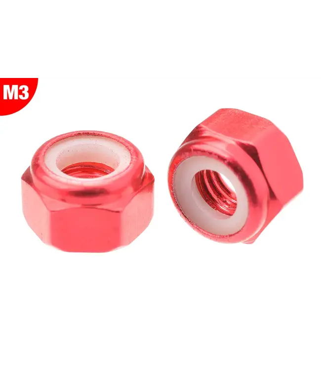 Team Corally - Aluminium Nylstop Nut - M3 - Red - 10 pcs C-3106-30-5
